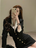Black Y2k Mini Skirt Set Women Casual Korean 2 Piece Dress Set Crop Tops Jacket Tops + Short Skirts Elegant Suit Autumn New