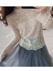 French Elegant Turtleneck Blouse Women Casual Long Sleeve Slim Basic Tops Korean Fashio Lace Shirts Y2k Clothing Winter