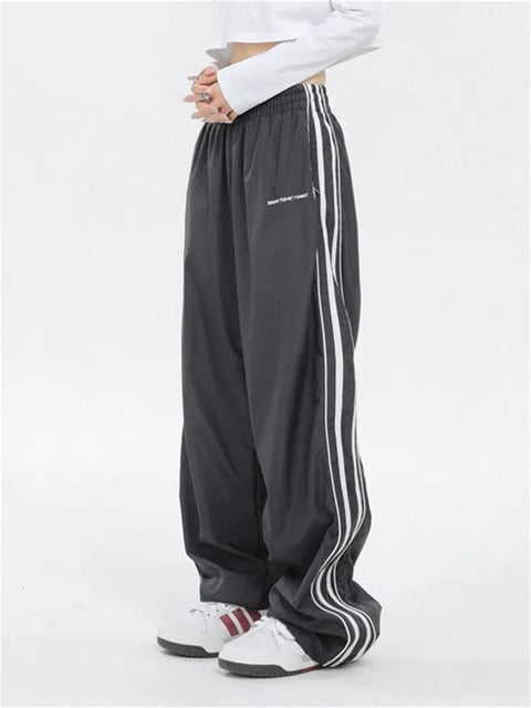 Y2K Style Baggy Sweatpants - Womens Kpop Dark Grey Trousers, Hippie Embroidery, Korean Harajuku Track Pants, Trendy Female Bottoms From Womens Pants & Capris - Price 34.0