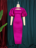 Women Long Dresses Party Sexy Short Lantern Sleeve Cut Out Chest Bodycon Shiny O Neck Summer Fashion Gowns Event Birthday Robes Pbong mid size graduation outfit romantic style teen swag clean girl ideas 90s latina aesthetic
