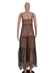 Sexy Perspective Star Mesh Bikini Cover Up Dress Fashion Ins Style Street Sling Dress New Long Net Yarn Female Beachwear Dress