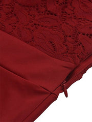 Elegant Red Lace Dress Women Patchwork Slash Neck Short Sleeve Sashes Tunic Dress  Summer Ladies Sexy Evening Party Dresses