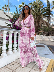 Sexy V-Neck Backless Hollow Out Dress Autumn Women Lantern Sleeve Club Party Long Maxi Dresses Tunic Beach Cover Up Pbong mid size graduation outfit romantic style teen swag clean girl id