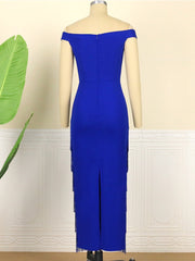 Pbong mid size graduation outfit romantic style teen swag clean girl ideas 90s latina aestheticWomen Dresses Blue Tassels Fringe Sexy Party Off Shoulder Sleevless Elegant Bodycon Long Cocktail Birthday Outfits Celebrate New