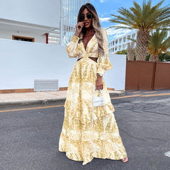 Sexy V-Neck Backless Hollow Out Dress Autumn Women Lantern Sleeve Club Party Long Maxi Dresses Tunic Beach Cover Up Pbong mid size graduation outfit romantic style teen swag clean girl id