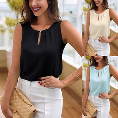 Sleeveless Shirts Women Summer Tshirts Elegant Ladies Casual Sold Color Loose Tank Tops Plus Size Shirt Tops