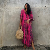 Bohemian Striped Print Women Beach Dress Bathing Suit Cover Up Summer Tunic For Woman Beachwear Robe de plage Kaftan Pbong  mid size graduation outfit romantic style teen swag clean girl ideas 90s latina aesthetic