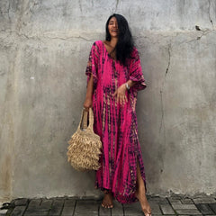 Bohemian Striped Print Women Beach Dress Bathing Suit Cover Up Summer Tunic For Woman Beachwear Robe de plage Kaftan Pbong  mid size graduation outfit romantic style teen swag clean girl ideas 90s latina aesthetic