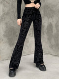 Retro Gothic Print Black Pants Goth Harajuku High Waist Flared Pants Gothic Aesthetic Punk High Waist Women Trousers