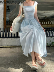 Summer Pure Color Bodycon Midi Dress Office Ladies Slim French Elegant Dress Casual Sleeveless Korean Style Dress Woman