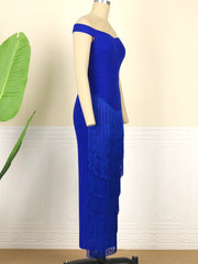 Pbong mid size graduation outfit romantic style teen swag clean girl ideas 90s latina aestheticWomen Dresses Blue Tassels Fringe Sexy Party Off Shoulder Sleevless Elegant Bodycon Long Cocktail Birthday Outfits Celebrate New