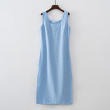 New Design Summer Women Solid Sleeveless Fashion Dress Split Tank Dress beach
