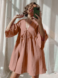 Peplum Half Sleeve Cotton Night Dress Women V Neck Sleepwear Female Summer Casual Woman Dresses Loose Solid Pajamas