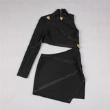 New Style One Shoulder Women Bandage Dress Fashion Patchwork Hollow Out Sexy Outfits Black Nightclub Party Female Vestidos