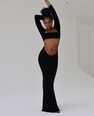 Autumn Solid Color Hollow Out Sexy Long Dress For Elegant Women's Dinner Party Midnight Night Clubwear Hot