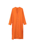 Summer Women Casual Shirts Dress Solid Linen V-Neck Buttons Female Fashion Elegant Street Loose Dresses Vestidos