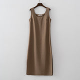 New Design Summer Women Solid Sleeveless Fashion Dress Split Tank Dress beach