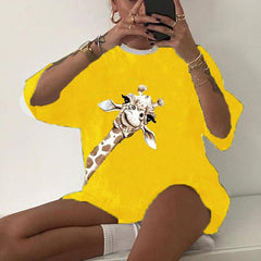 Harajuku Tshirts Women Sun and Moon Print Loose T Shirt Plus Size Women's Clothing Streetwear Funny Tshirt Graphic Tee Tops