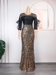 Plus Size African Party Long Dresses for Women  New Dashiki Ankara Sequin Evening Gowns Turkey Outfits Robe Africa Clothing