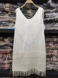 Women Elegant Sleeveless Mini Dress Women Sexy Summer Fashion V Neck Feather Tassel Dress Party Lady Casual Sequin Pencil Dress