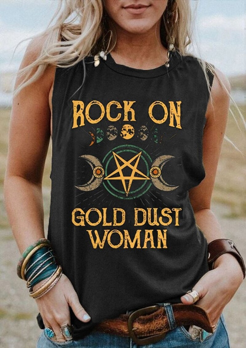 Tank Top Women Moon and Star Print  Sleeveless Shirts Summer Ladies Casual Retro Cowboy Style Shirts Y2k Tops Vest Y2k Top