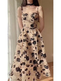 Evening Party Dress Women Casual Short Sleeve Floral Midi Dress Female Summer Vintage Elegant One Piece Dress Korean Chic