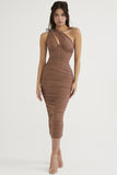 Summer Midi Mesh Dress Bodycon One Shoulder Eveining Night Party Dresse Cut Out Draped Women Birthday Dress Elegant Stretch