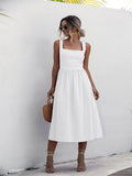 Long Dress For Women Sexy Backless Casual White Black Ruched Midi Sundresses Summer Spaghetti Strap Women's Dress Clothing