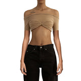 See Through Mesh Crop Top Women Pullovers Strapless Short Knit Cropped Tops Ladies Tee Shirt Sexy Off-shoulder T-shirt