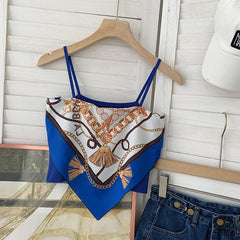 Retro Camisole Summer Short Triangle Top Mercerized Cotton Paisley Printed Indie Folk Woman Sexy Spaghetti Camis Crop Tops Pbong mid size graduation outfit romantic style teen swag clean girl ideas 90s latina aesthetic