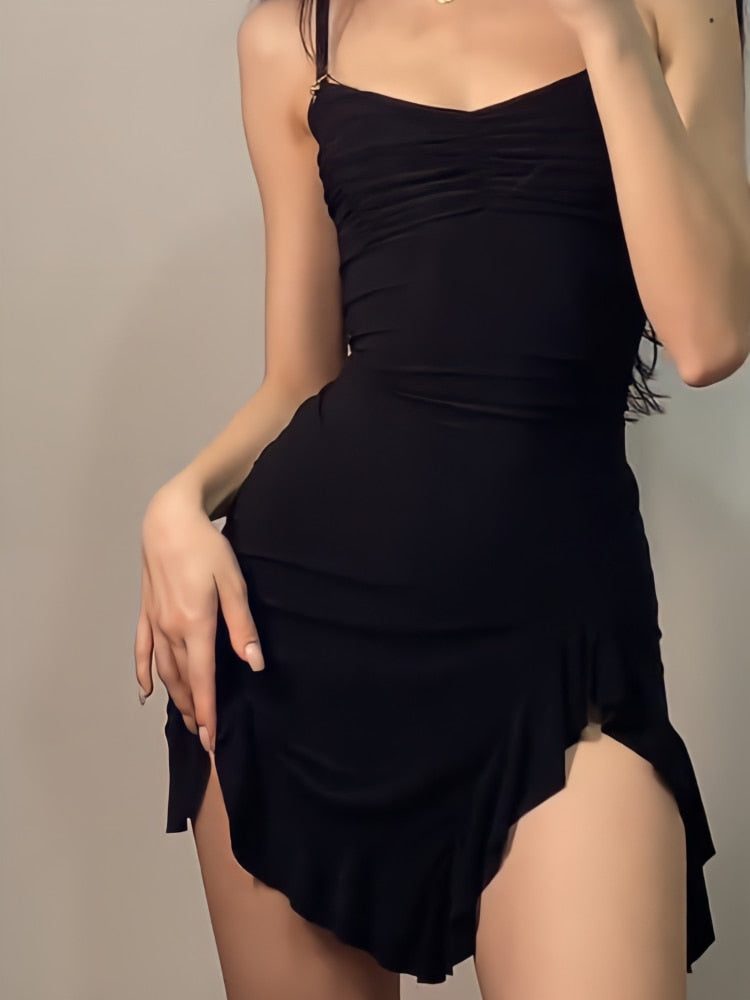 Sexy Black Dress Women Summer Bodycon Spaghetti Strap Mini Dress Sleev