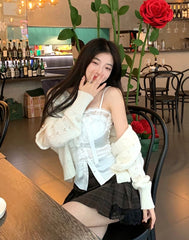 Pure Color Lace Strap Blouse Ladies Casual Spring Elegant Sexy Crop Tops Party Slim Korean Style Fashion Vest Design Chic