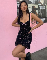 Summer Sweet Flowers Embroidery V-Neck Sling Mini Dress Women Elegant Casual Streetwear Sexy Mesh A-Line Lady Dress