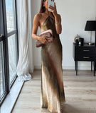 Women Summer Gradient Print Slim Dress Summer Beach Party One Shoulder Asymmertic Backless Elegant Chic Dress