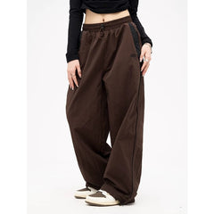 Wide Leg Loose Drawstring Cargo Pant Solid Color Baggy Trousers Oversized Mid Waist Sweatpants Retro Sporty Y2k Women Clothes
