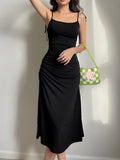 Fashion Strappy Ruched Sexy Black Dress Irregular Elegant Backless Long Dress Party Summer Dresses Women Clothes