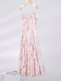 Casual Fairy Floral Strap Dress Women Chiffon Elegant Evening Party Midi Dress Ruffle Sweet Korean Dress Women Sweet Summer