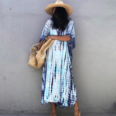 Bohemian Striped Print Women Beach Dress Bathing Suit Cover Up Summer Tunic For Woman Beachwear Robe de plage Kaftan Pbong  mid size graduation outfit romantic style teen swag clean girl ideas 90s latina aesthetic