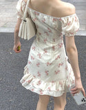 Floral Elegant Short Sleeve Dress Woman Casual Summer Sexy Party One Piece Dress Korean Fashion Beach Vintage Midi Dress