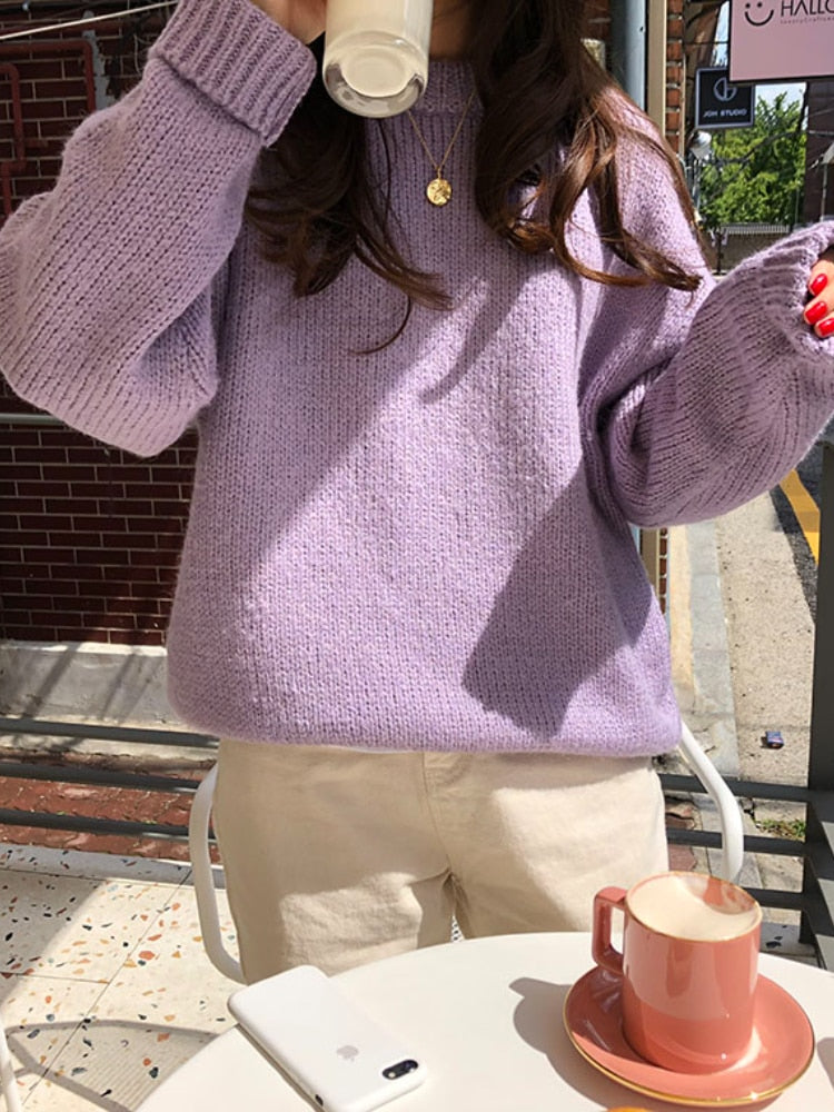 10 Colors Pink Women Sweater Womens Winter Sweaters Pullover Female Knitting Overszie Long Sleeve Loose Knitted Outerwear White