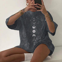 Harajuku Tshirts Women Sun and Moon Print Loose T Shirt Plus Size Women's Clothing Streetwear Funny Tshirt Graphic Tee Tops