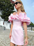 Autumn Women Ruffles Slash Neck Bodycon Package Hip Party Dress Sexy Streetwear Backless Strapless Mini Evening Dresses Y2K