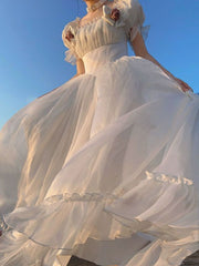 French Elegant Princess White Dress Women Sexy Backless Sweet Vintage Lolita Dress Female Korean Casual Long Fairy Dresses