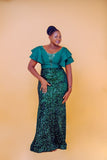 Plus Size Evening Party Dresses Women New Fashion V-neck Short Sleeve Green Dresses Elegant Slim Sequin Elegant Women's Dresses