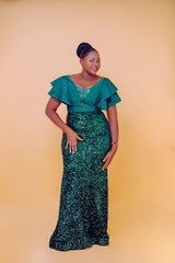 Plus Size Evening Party Dresses Women New Fashion V-neck Short Sleeve Green Dresses Elegant Slim Sequin Elegant Women's Dresses