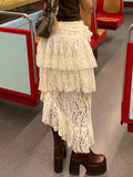 Casual Solid Lace Asymmetrical Skirt Basic Slim Mid-Waisted Mini Skirts Women Summer Fashion Streetwear Ladies