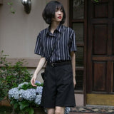 Elegant and Youth Woman Blouses Short Sleeve Striped Shirt British Style Summer Shirts for Women Fashion Retro Shirt