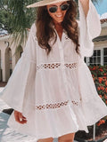 Women Swimsuit Cover Ups Mandarin Sleeve Kaftan Beach Tunic Dress Robe De Plage Solid White Pareo Beach Cover-ups Pbong mid size graduation outfit romantic style teen swag clean girl ideas 90s latina aesthetic