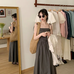 Dress Women Sleeveless A-line Holiday Leisure Pure Chic Sexy Elegant Princess Korean Style Sweet Young Lady Ankle-length Vestido