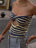 ToShoulder Knit Tube Top Sexy Strapless Backless Bustier Tops For Women Stripe Cropped Top Hot Summer Streetwear